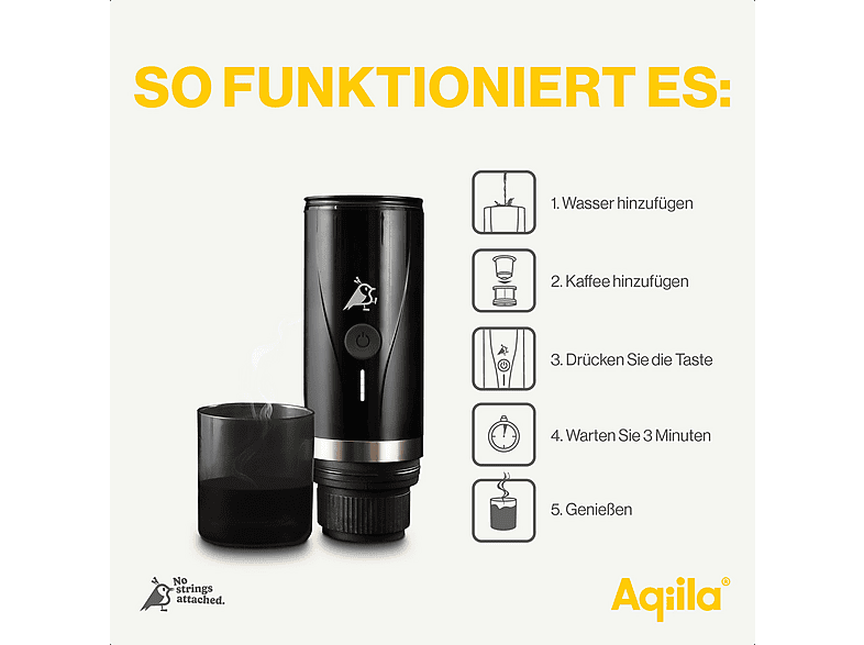 Aqiila AQPM1BK437 Coffeebird Tragbare Nespresso-Kapselmaschine Schwarz — Foto 4 von 5
