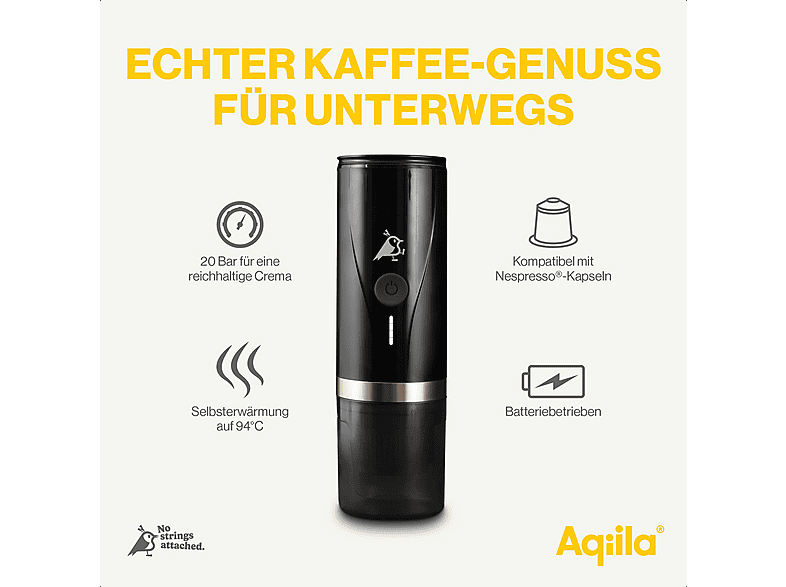 Aqiila AQPM1BK437 Coffeebird Tragbare Nespresso-Kapselmaschine Schwarz — Foto 5 von 5