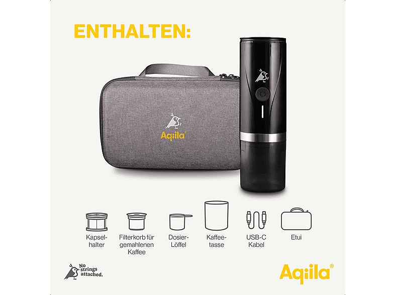 Aqiila AQPM1BK437 Coffeebird Tragbare Nespresso-Kapselmaschine Schwarz — Foto 2 von 5