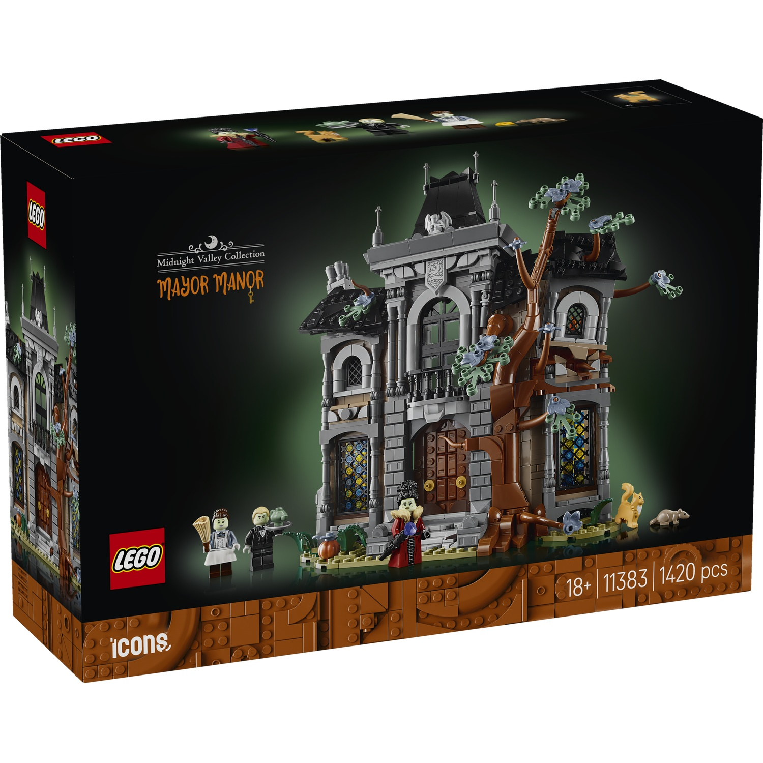 LEGO "Mayor Manor" set box showing a spooky house, figures, tree, and animals.