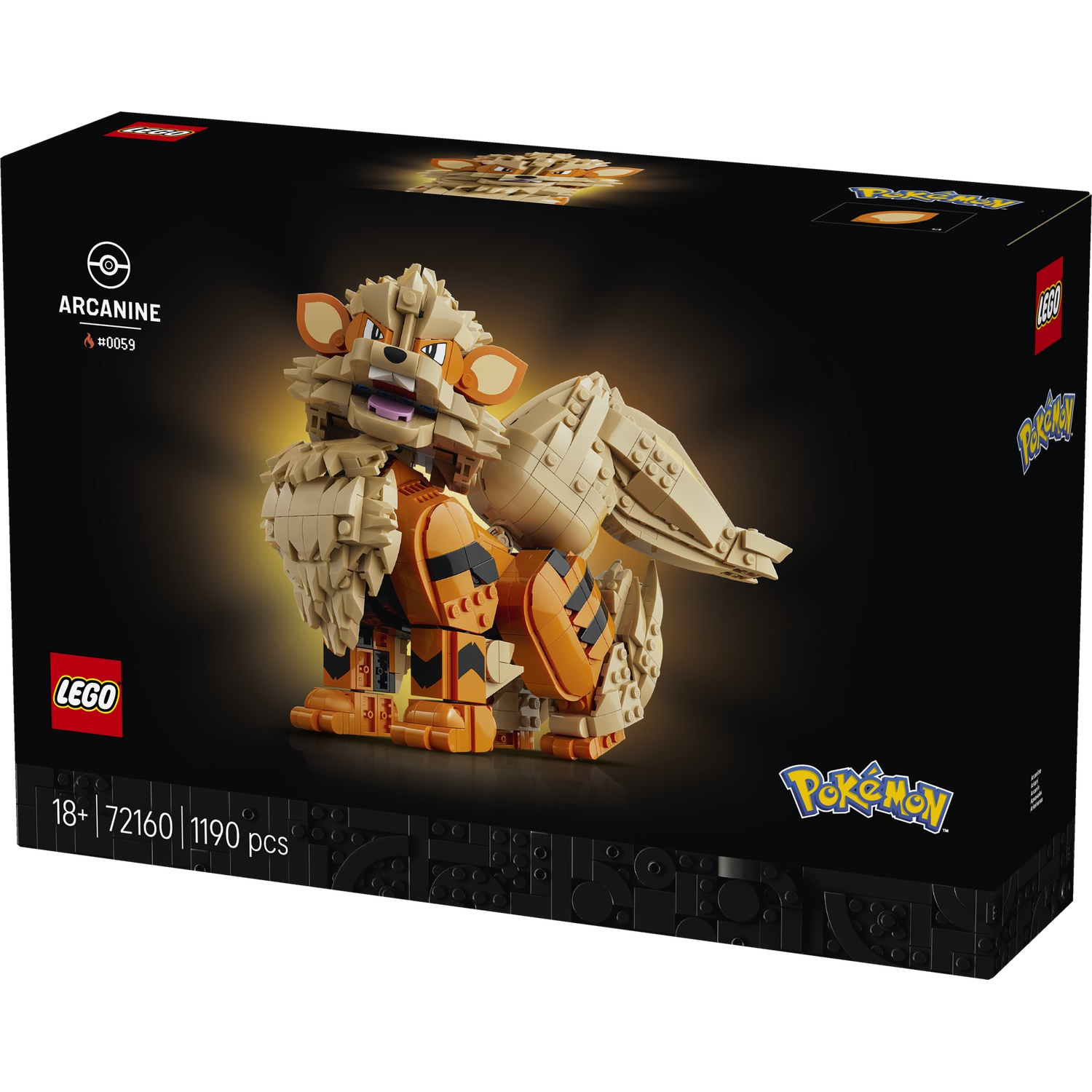 Lego Arcanine Pokemon set box with detailed model and Pokemon logo.