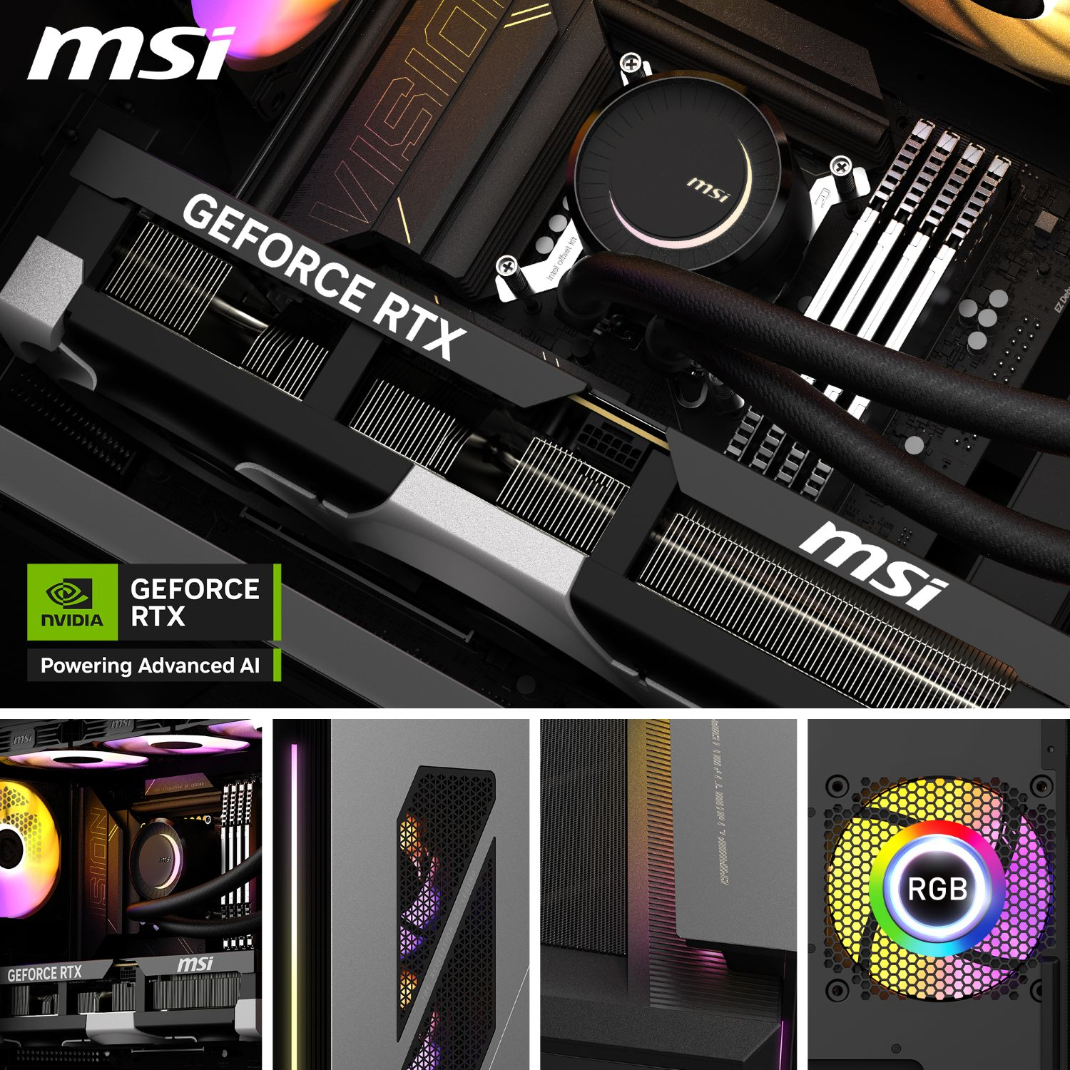 MSI Gaming PC Komponenten: Grafikkarte, Lüfter und Gehäuse mit RGB.
