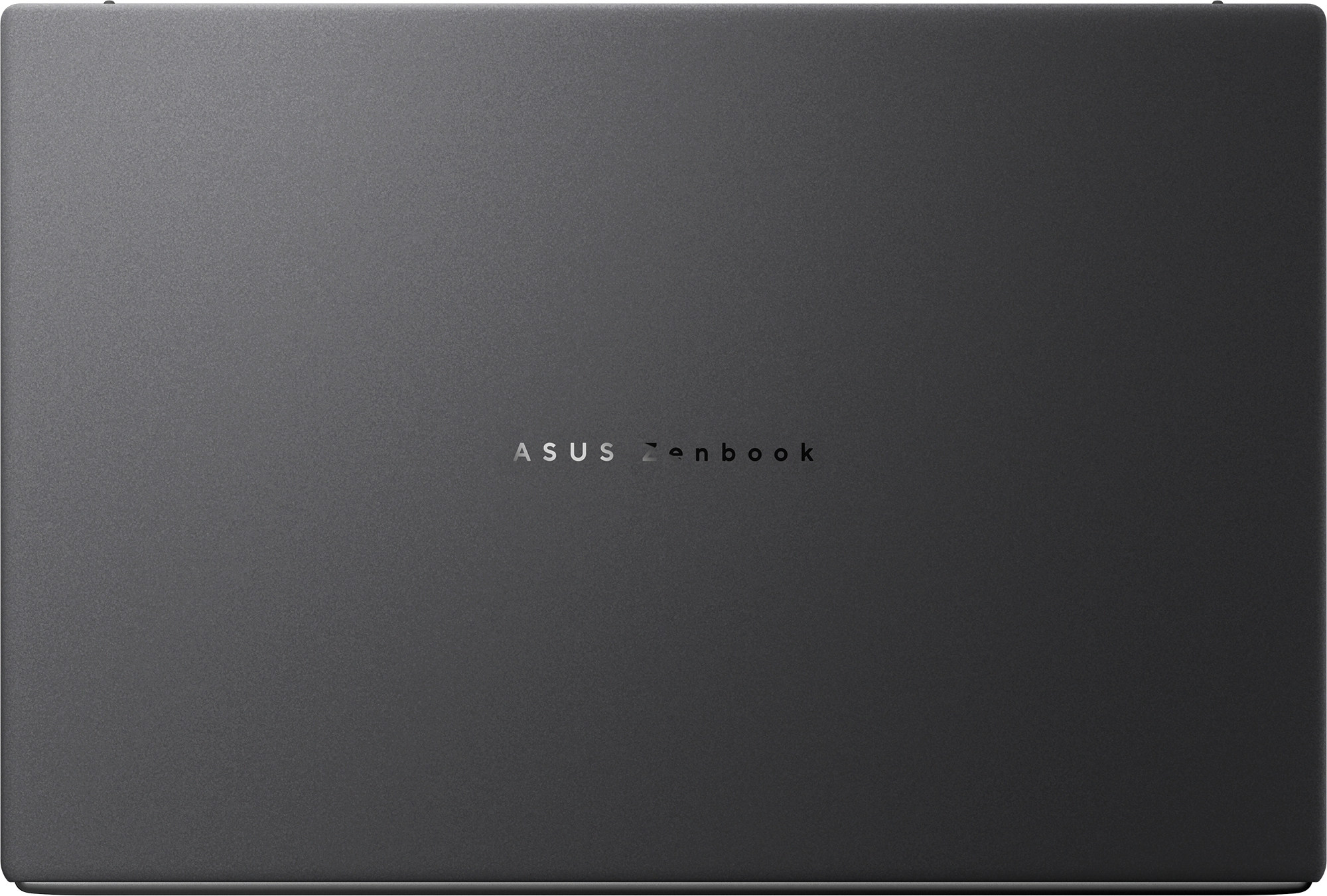 Szürke laptop-ház sima textúrával és középen az ezüstszürke ASUS Zenbook logóval.