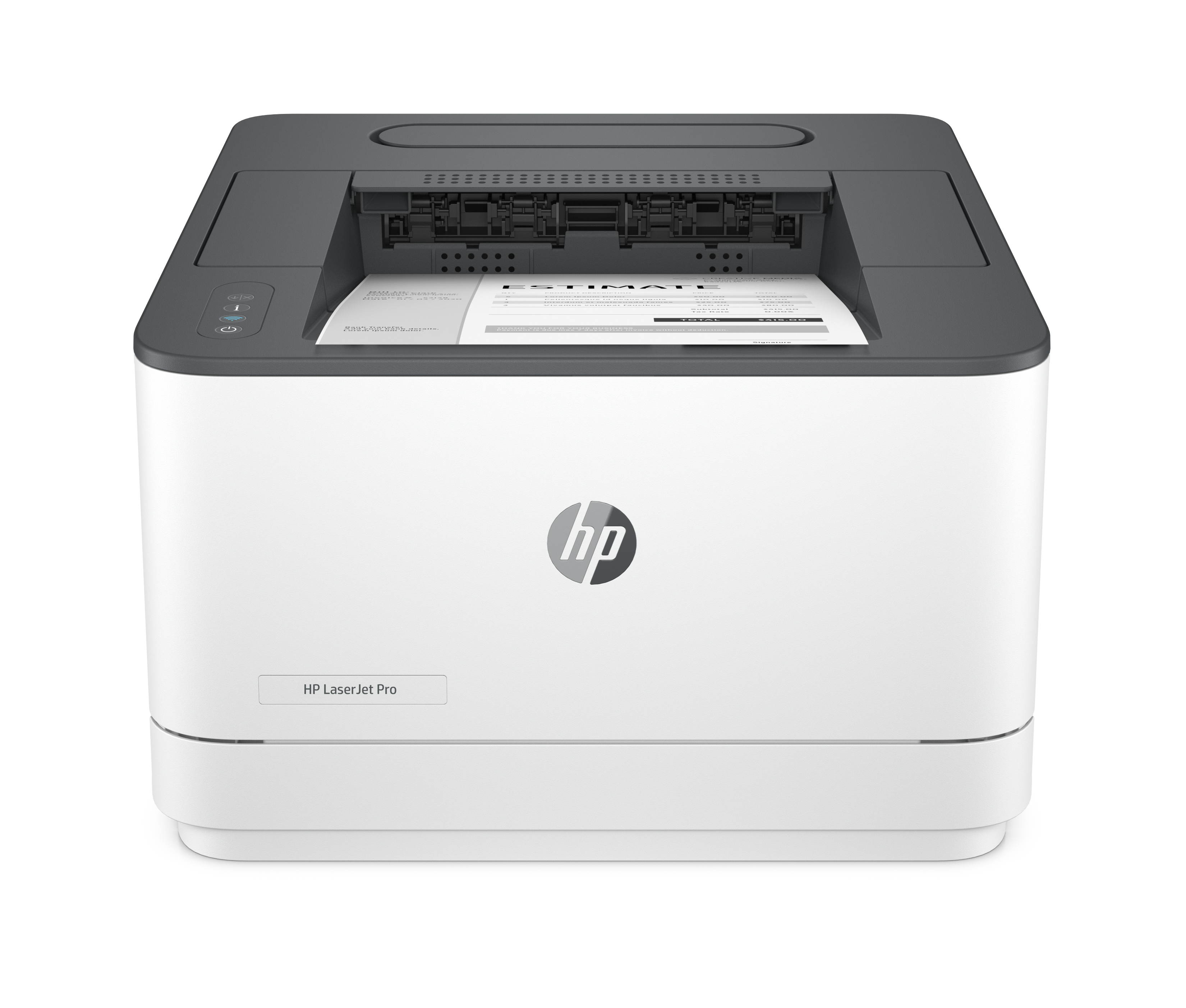 Belgeli beyaz HP LaserJet Pro yazıcı çıkış tepsisinde.