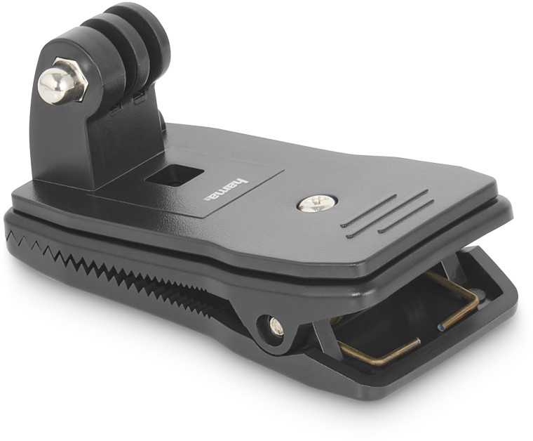 Fekete Hama bilincs GoPro adapterrel, fémcsavarral és rugós klipszel.