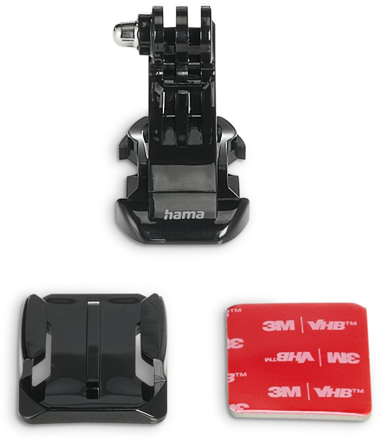 Egy fekete Hama adapter ragasztószalaggal és tartóval.
