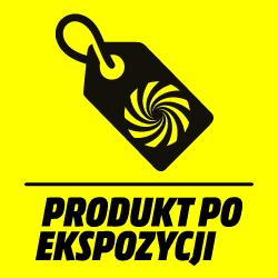 Czarna metka ze wzorem spirali na żółtym tle. Tekst poniżej.
