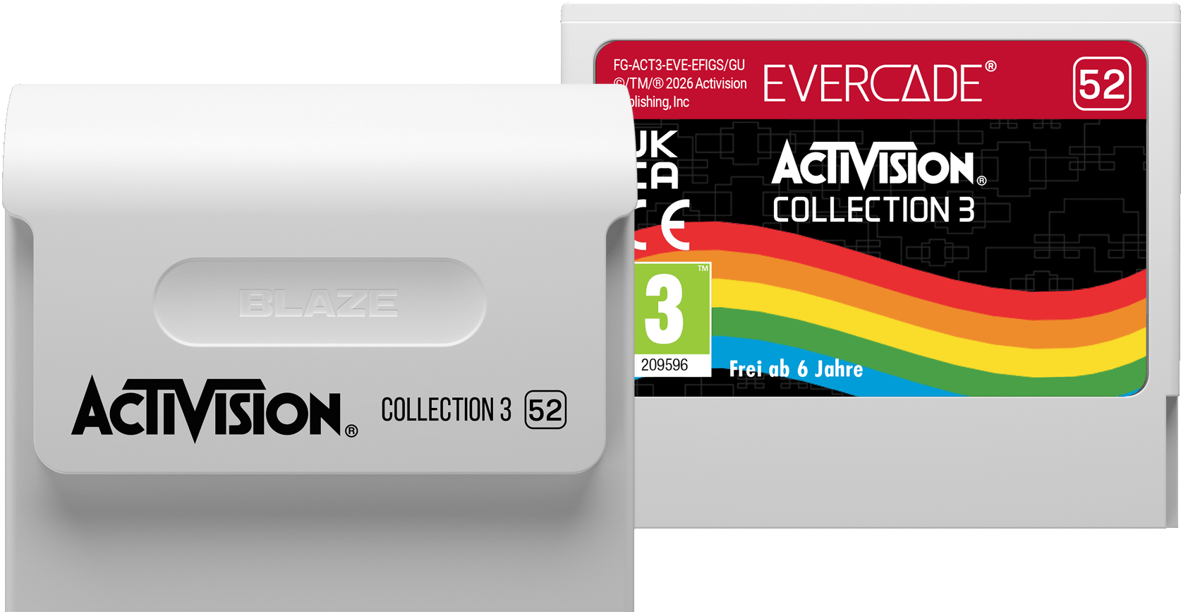 Ein weißes Game-Cartridge mit Activision Collection 3 Logo und Regenbogenstreifen.