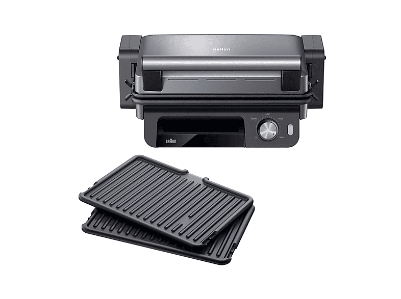 BISTECCHIERA BRAUN CG5033, Elettrico, Potenza 2000 W, Griglia da 23 x 24 cm, Contenitore per trattenere liquido e grasso, Adatto lavastoviglie, Copertura, Acciaio Inox