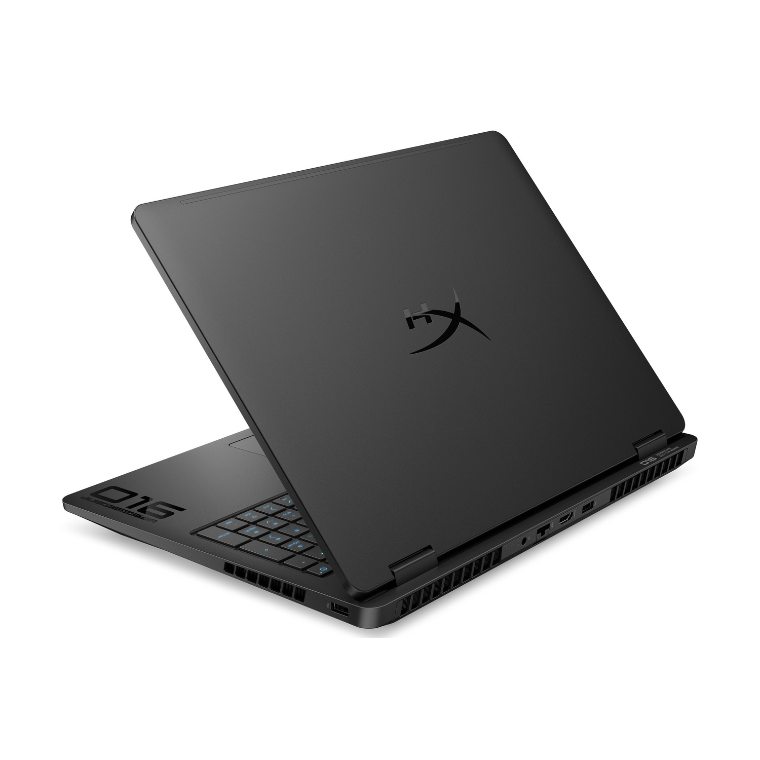 Un laptop nero con tastiera retroilluminata e logo "015".