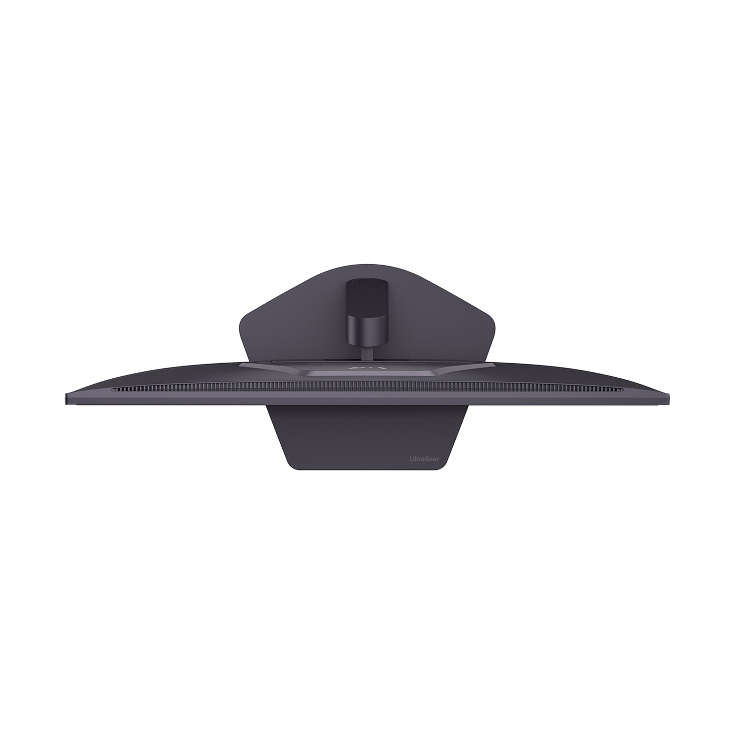 Supporto monitor grigio con schermo visto dall'alto.