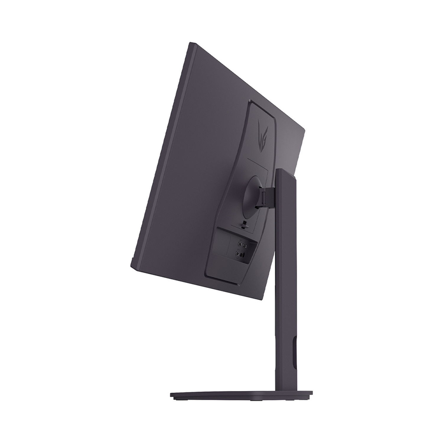 Vista posteriore di un monitor scuro su supporto.