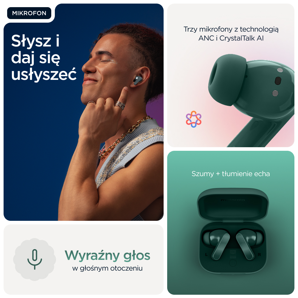 Mężczyzna z słuchawkami, słuchawki w etui, szczegóły techniczne.