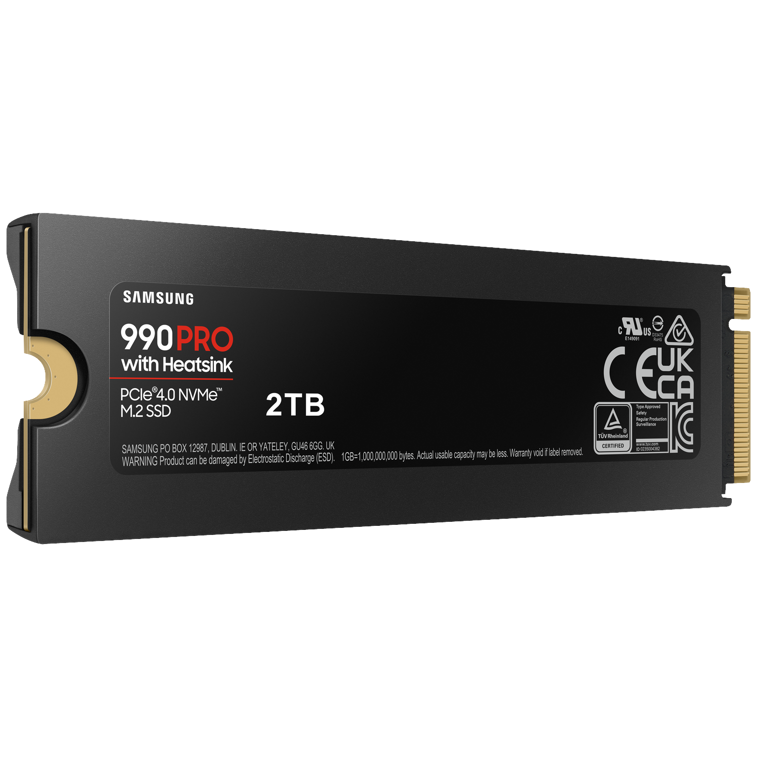 Samsung 990 Pro 2TB M.2 NVMe SSD met koellichaam, PCIe 4.0, zwart.