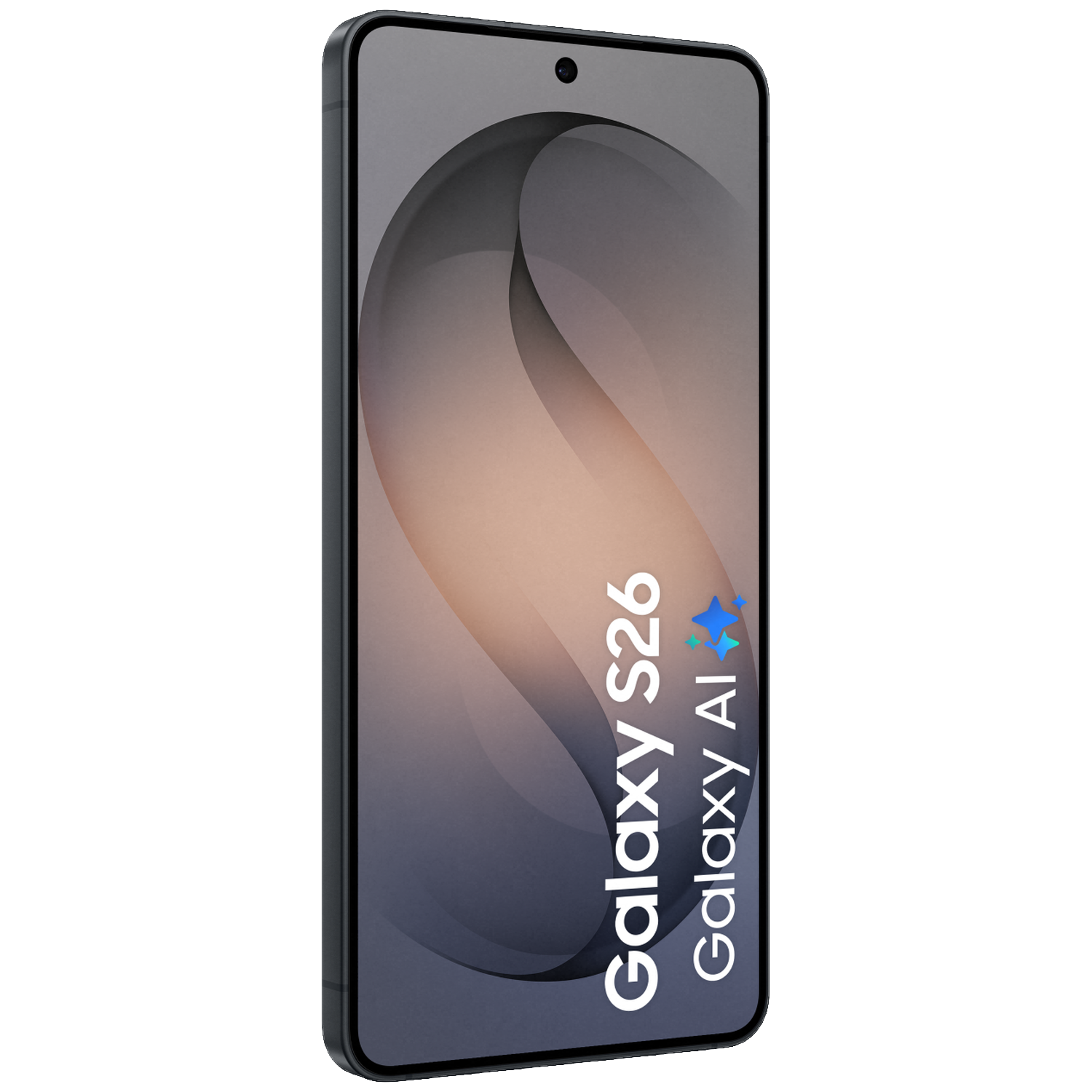 Een donkere smartphone met de tekst Galaxy S26 Galaxy AI.