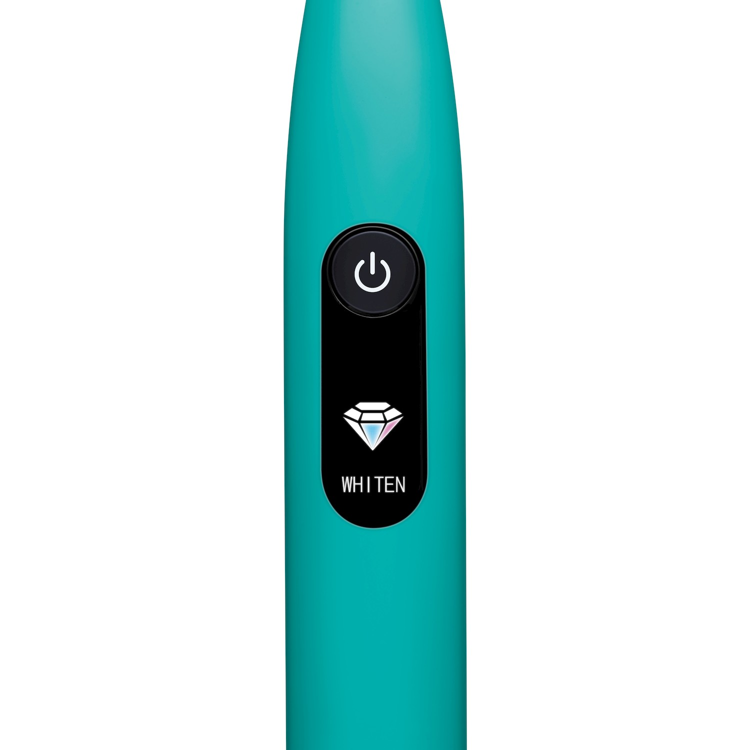 Manico turchese con pulsante di accensione e icona diamante etichettata WHITEN.