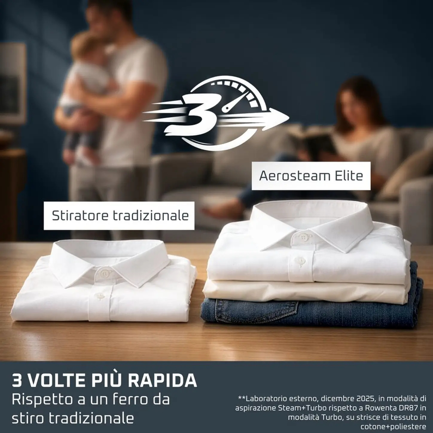 Confronto camicie: una stirata tradizionale, una con Aerosteam Elite.