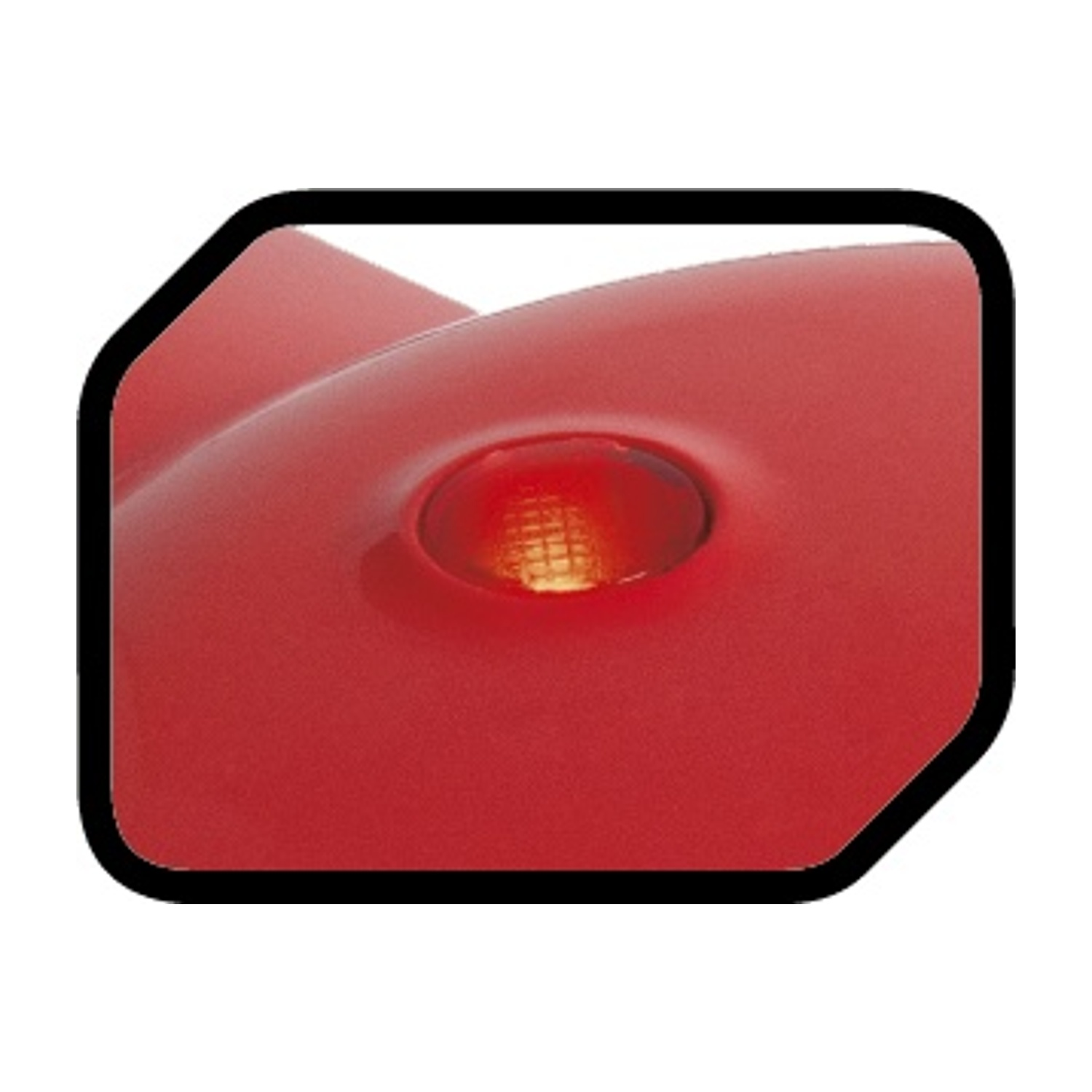 Casing rosso con spia arancione accesa.