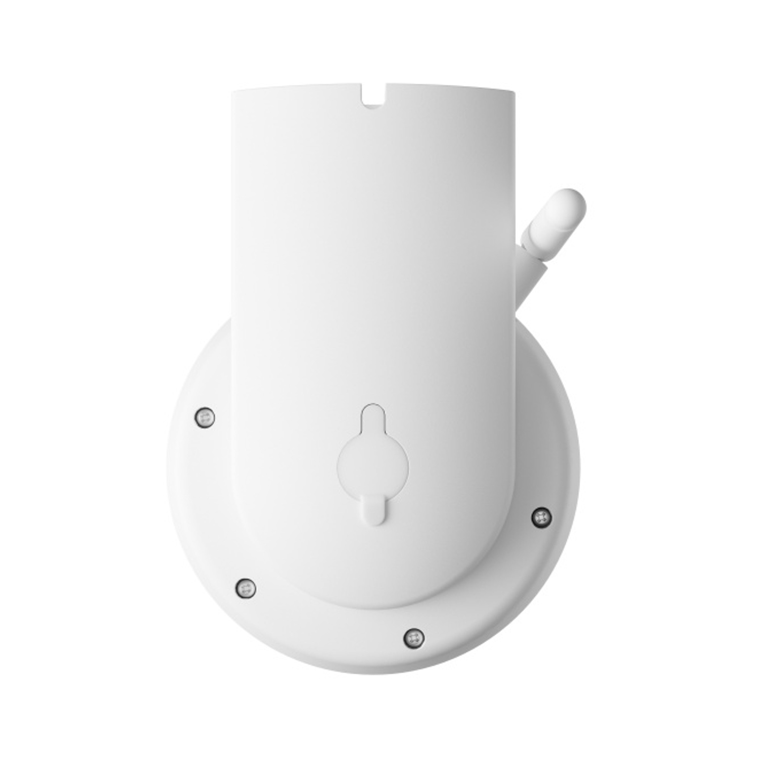 Supporto a parete bianco con antenna e viti.