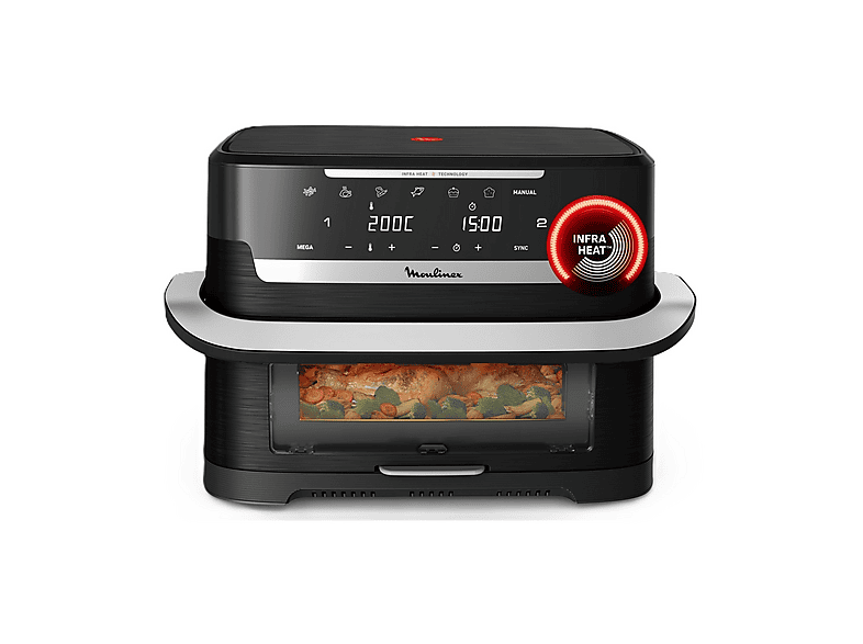 MOULINEX EVER FRY DUAL FLEX EZ9278 FRIGGITRICE AD ARIA, capacità 9 l, Max potenza 2700 W, 6 programmi, da 40 °C a 200 °C, Nero