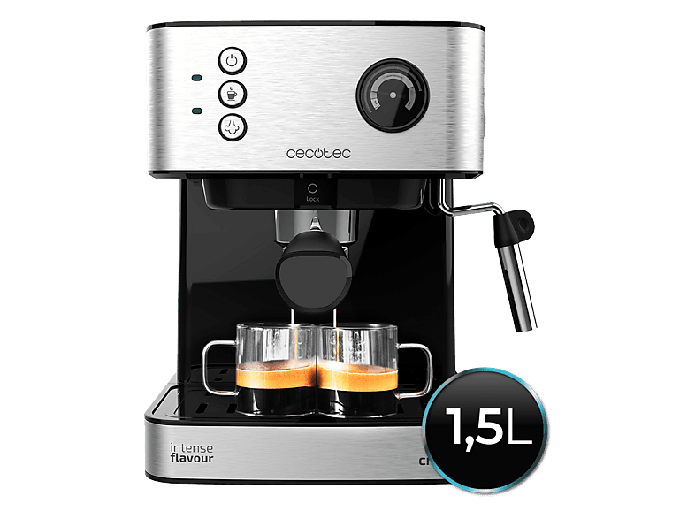 Cafetera express - Cecotec Power Espresso 20 Professionale Tamp, bares, 850 W, Manómetro, Vaporizador, 1,5 L, Plata