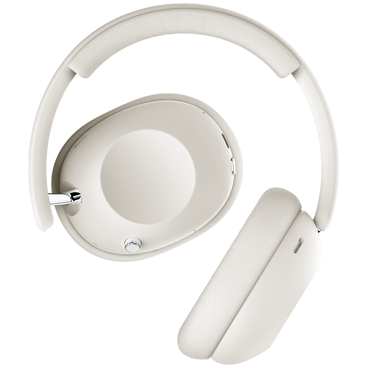 Casque supra-auriculaire beige avec coussinet inclinable sur fond noir.
