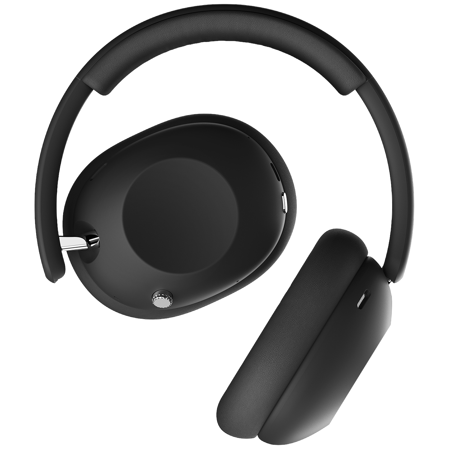 Casque supra-auriculaire noir avec bandeau rembourré et oreillettes ovales sur fond noir.