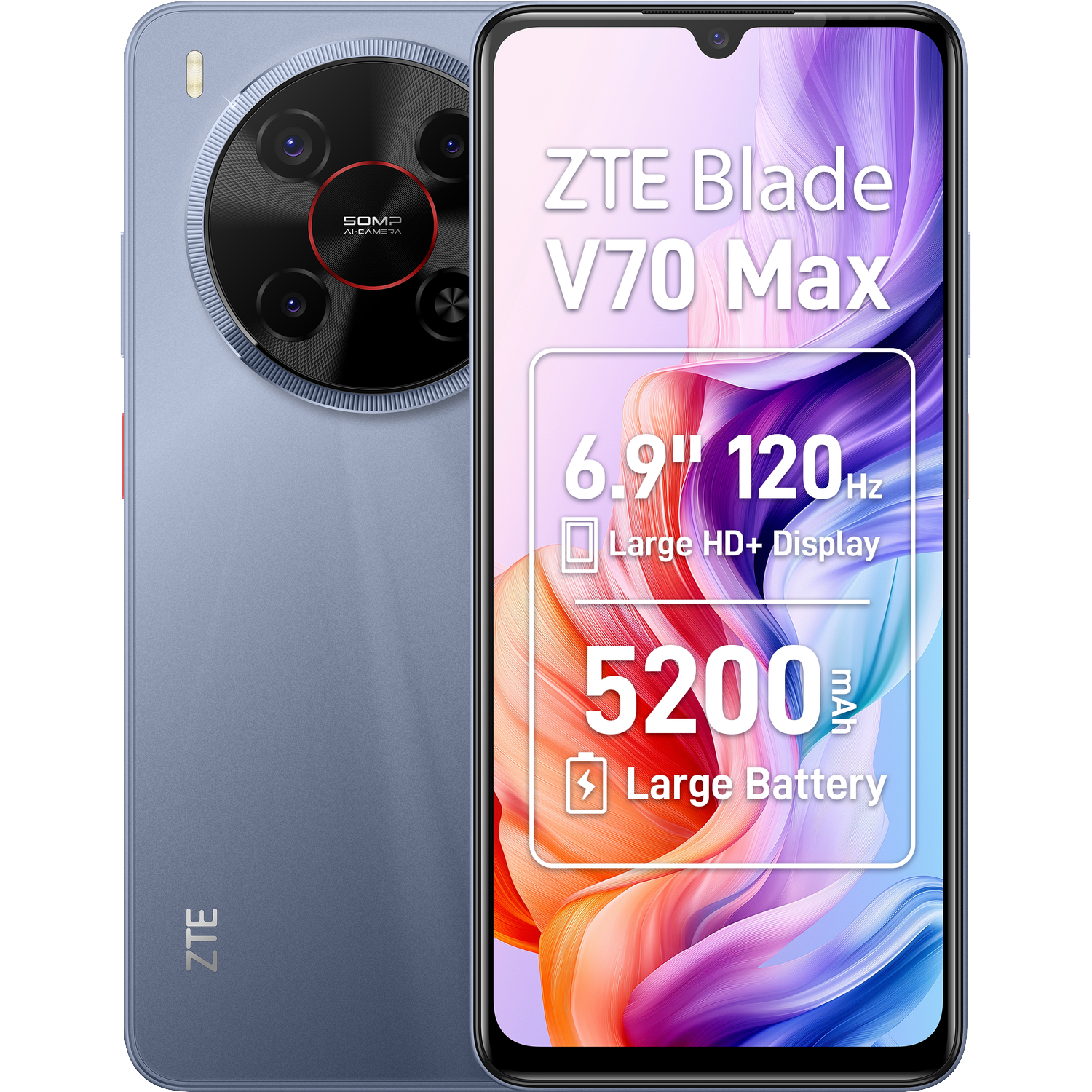 ZTE Blade V70 Max smartphone featuring a large display and quad camera.