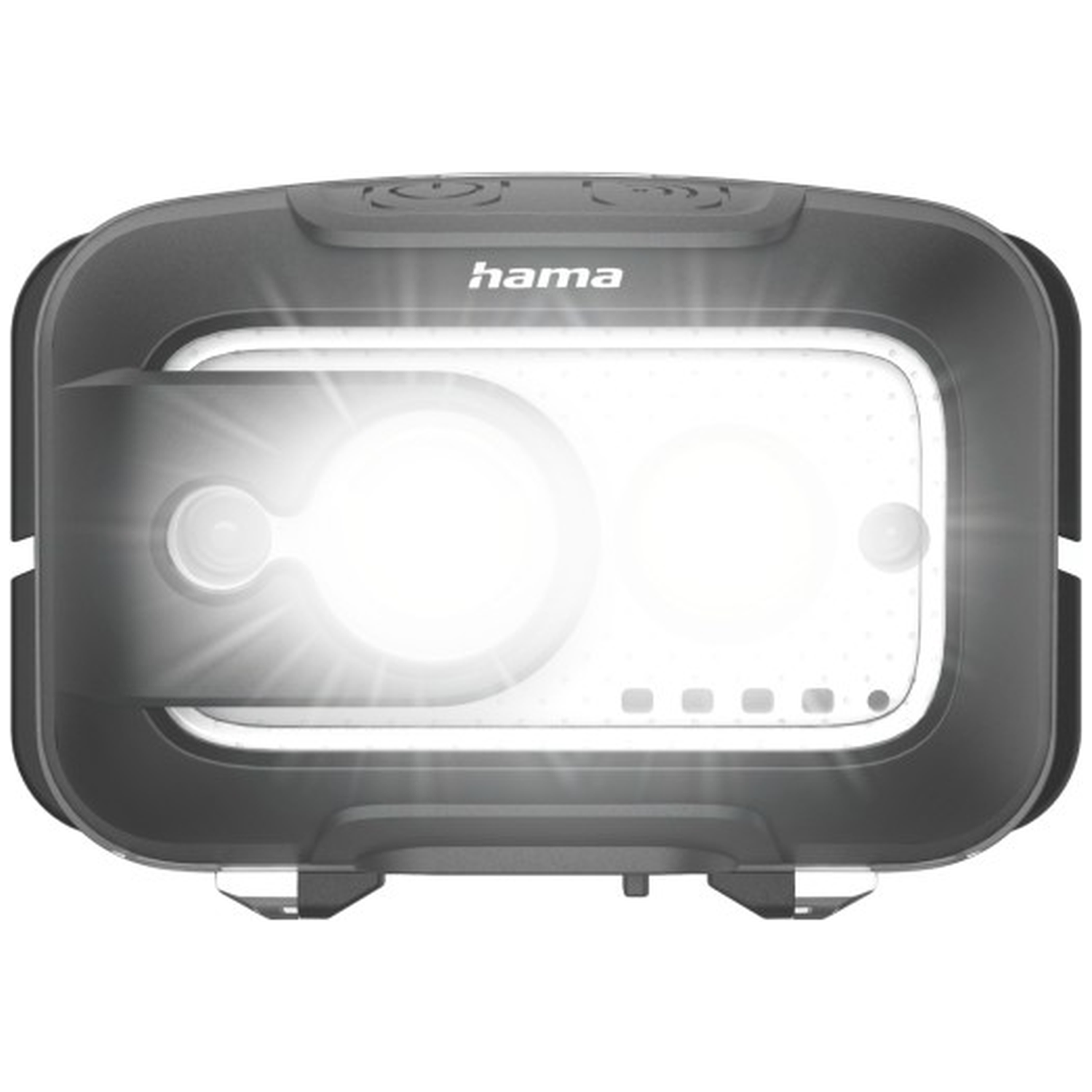 Een zwarte Hama koplamp schijnt fel naar voren.