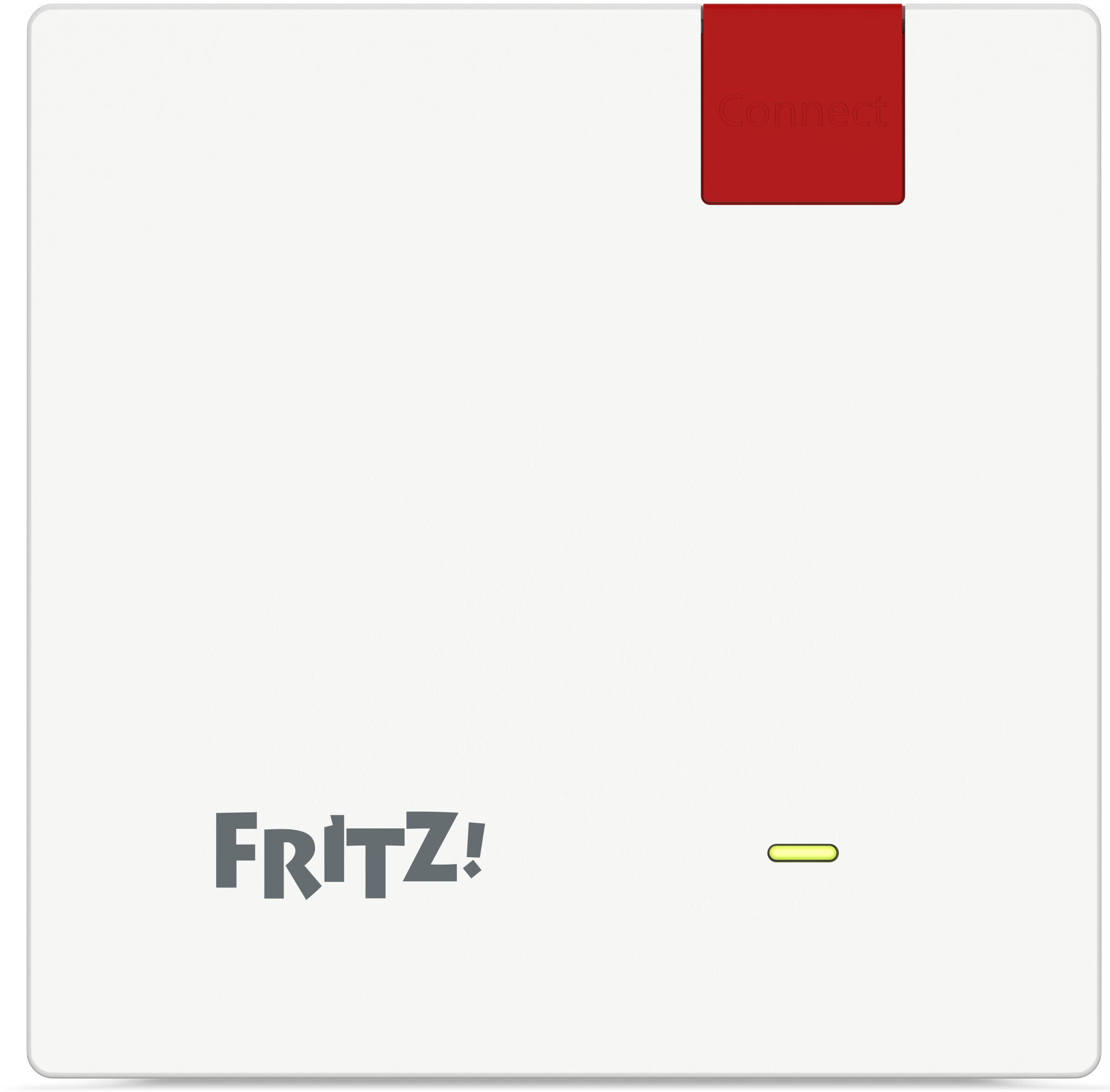 Un appareil Fritz! carré blanc avec une étiquette rouge Connect en haut et un voyant vert en bas.