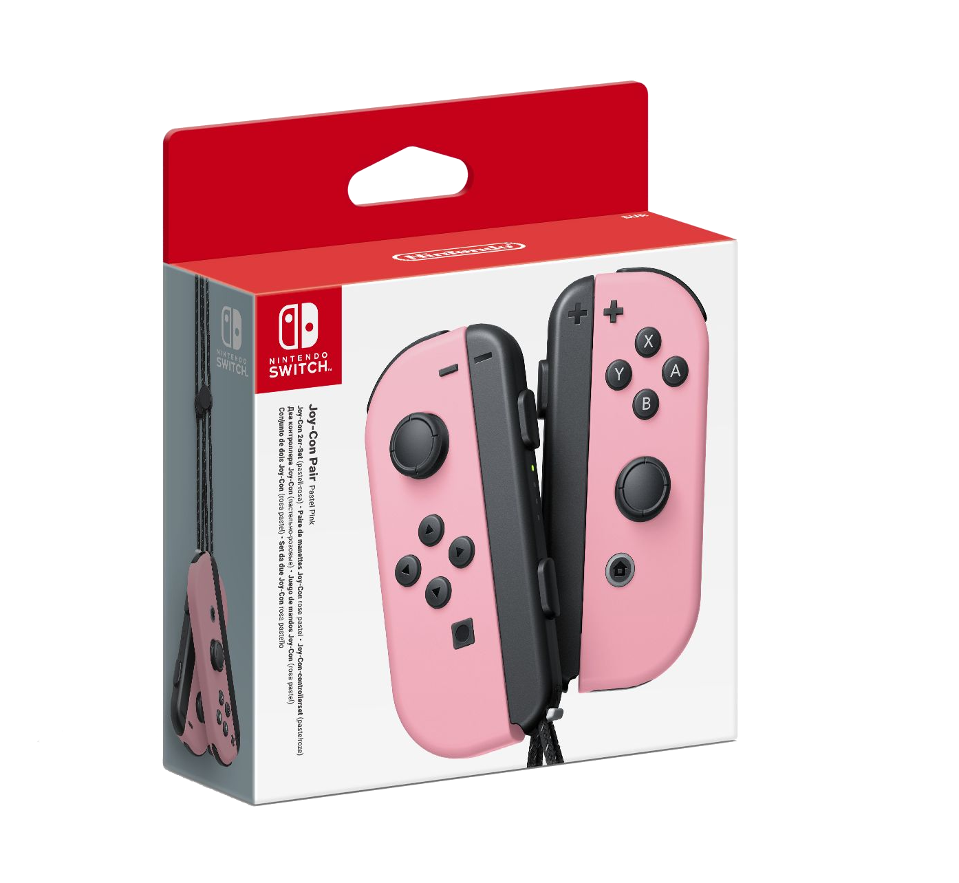 Mandos Joy-Con de Nintendo Switch en rosa pastel dentro de su caja.