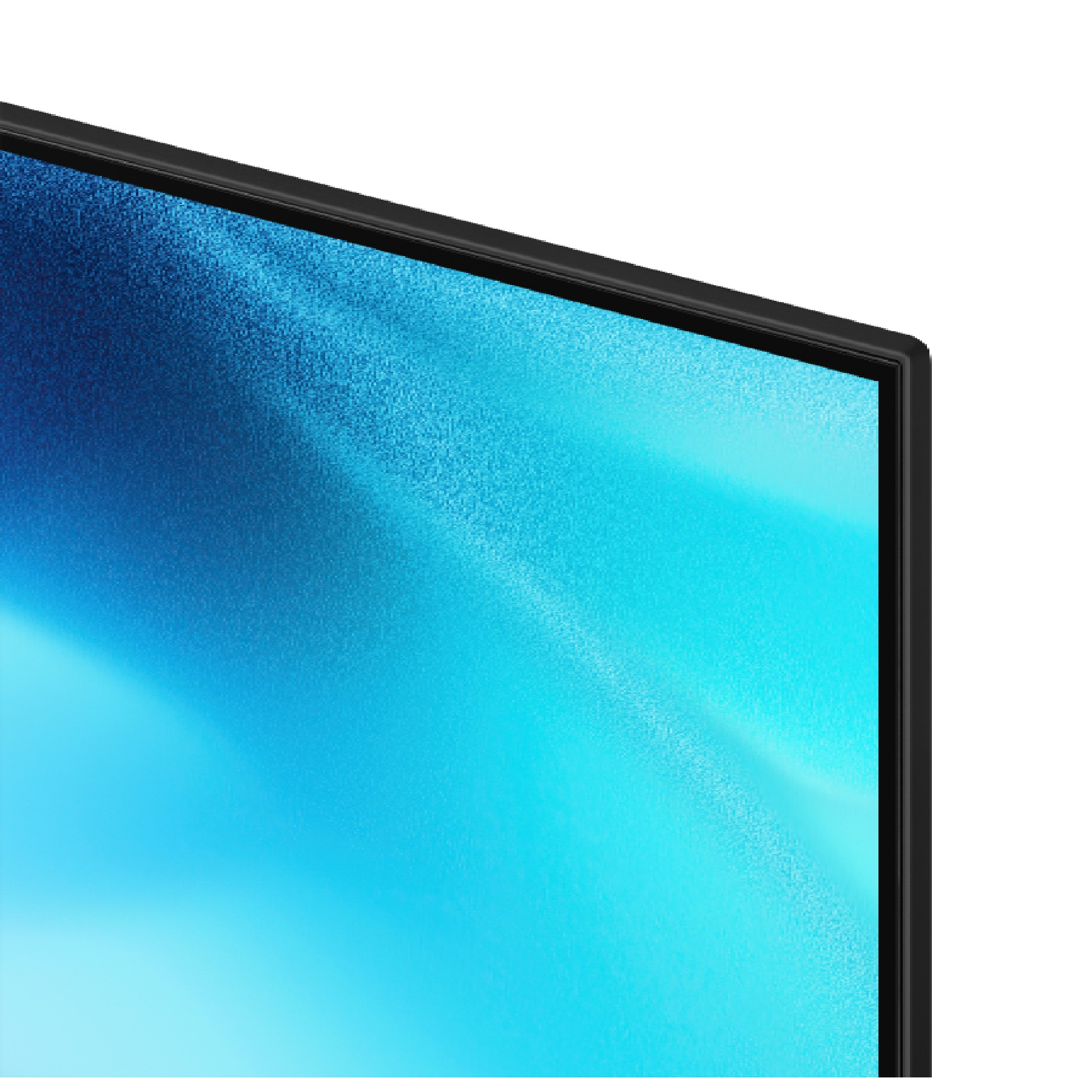 Primer plano de un televisor moderno con un marco negro delgado y una pantalla azul.