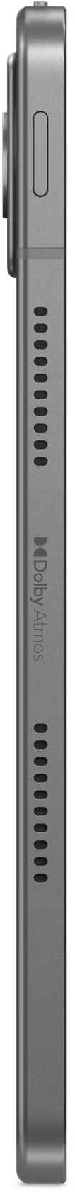 Szürke okostelefon oldalsó profilja bekapcsológombbal, hangszórókkal és Dolby Atmos logóval.