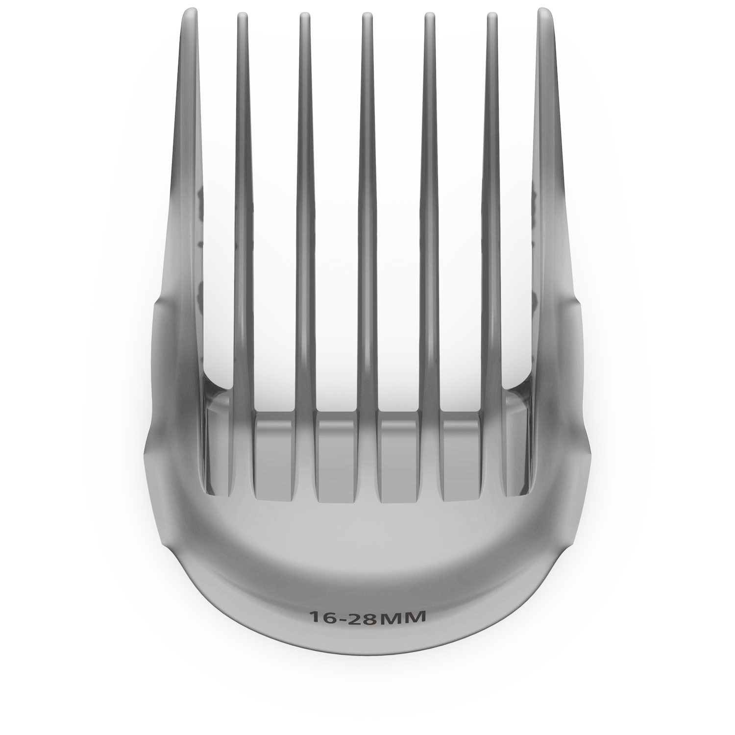 Un sabot de tondeuse à cheveux en plastique noir avec le texte 16-28MM sur fond noir.