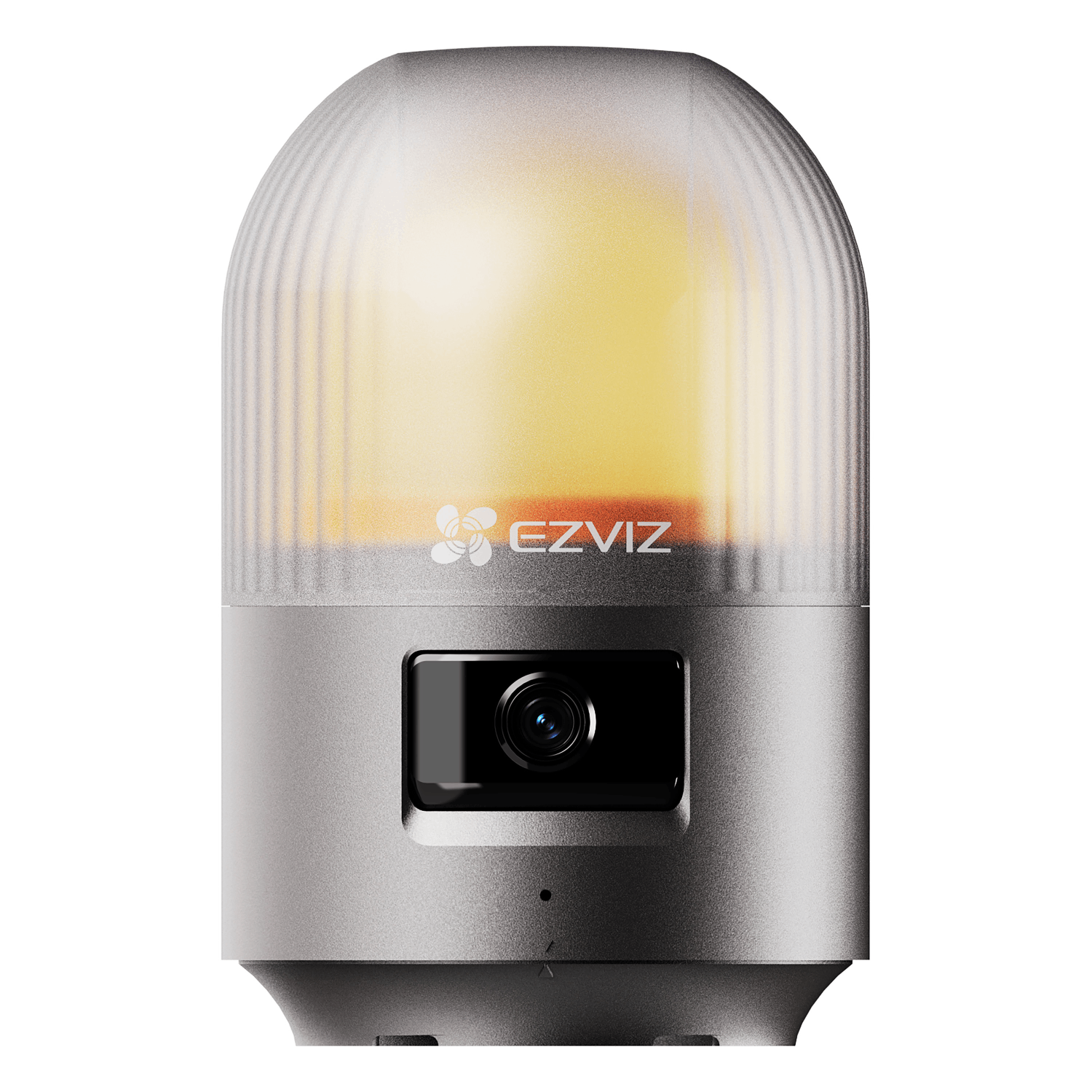 Cámara de seguridad gris EZVIZ con una cúpula de luz superior translúcida y lente central.