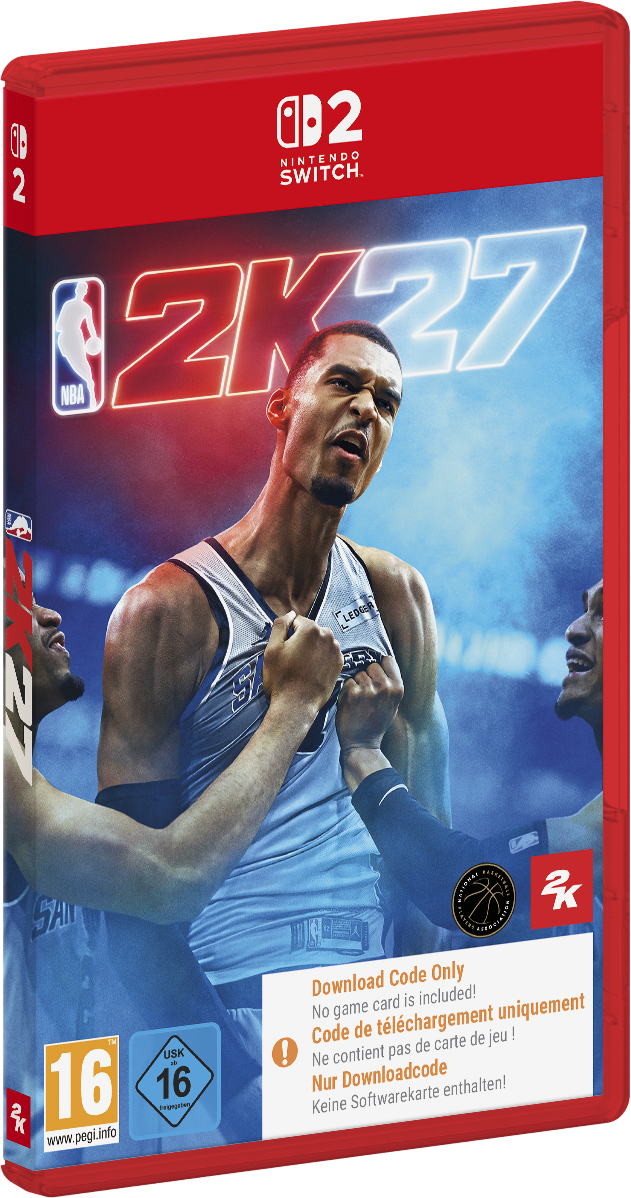 Nintendo Switch Spielhülle von NBA 2K27 mit Basketballspieler auf dem Cover und dem roten Rand.