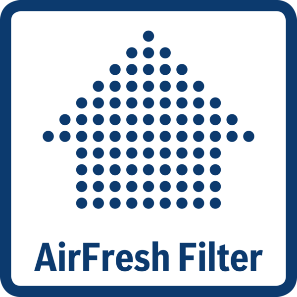 Ok şeklinde mavi noktalara ve AirFresh Filter yazısına sahip mavi beyaz bir logo.