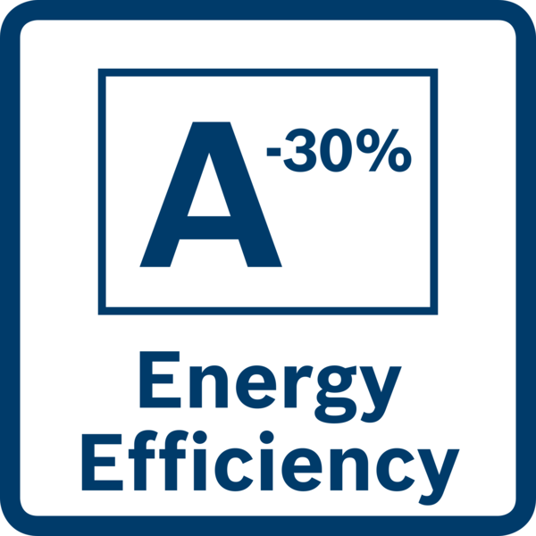 A -30% yazılı mavi ve beyaz enerji verimliliği etiketi.
