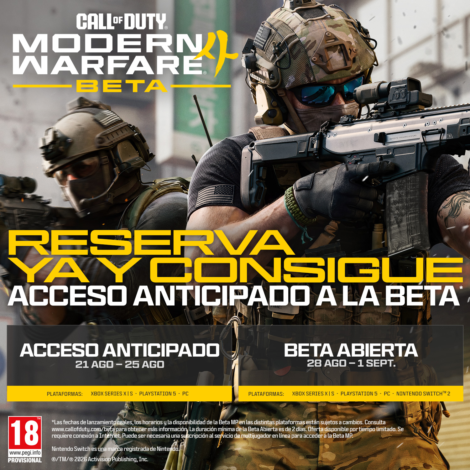 Dos soldados con equipo táctico sosteniendo rifles de asalto en un póster promocional de Call of Duty.