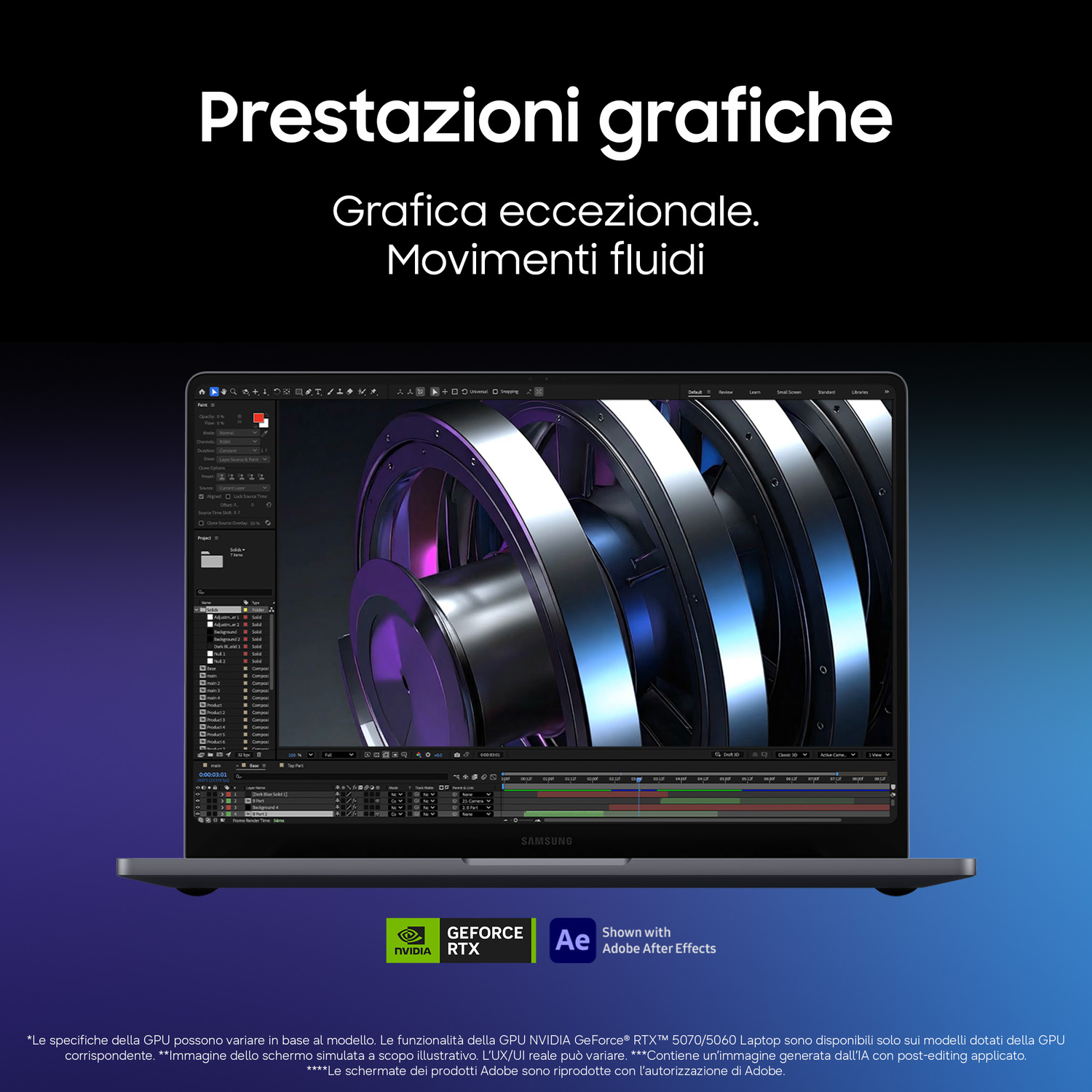 Schermo di un laptop che mostra un software di grafica 3D con un elemento di design rotondo.