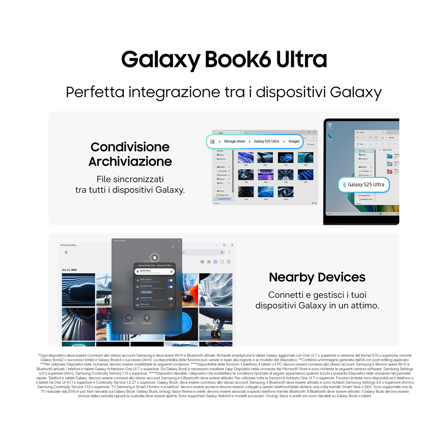 Pubblicità del Galaxy Book6 Ultra con integrazione tra dispositivi.