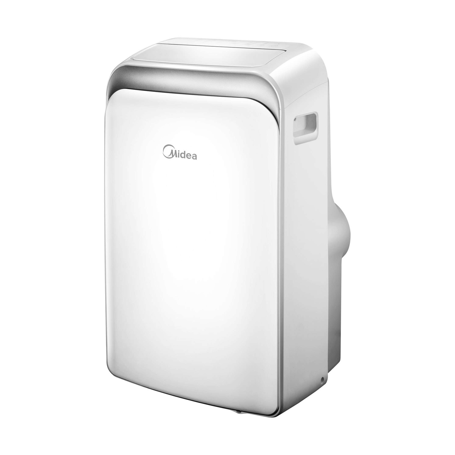 Un condizionatore portatile Midea bianco su sfondo bianco.