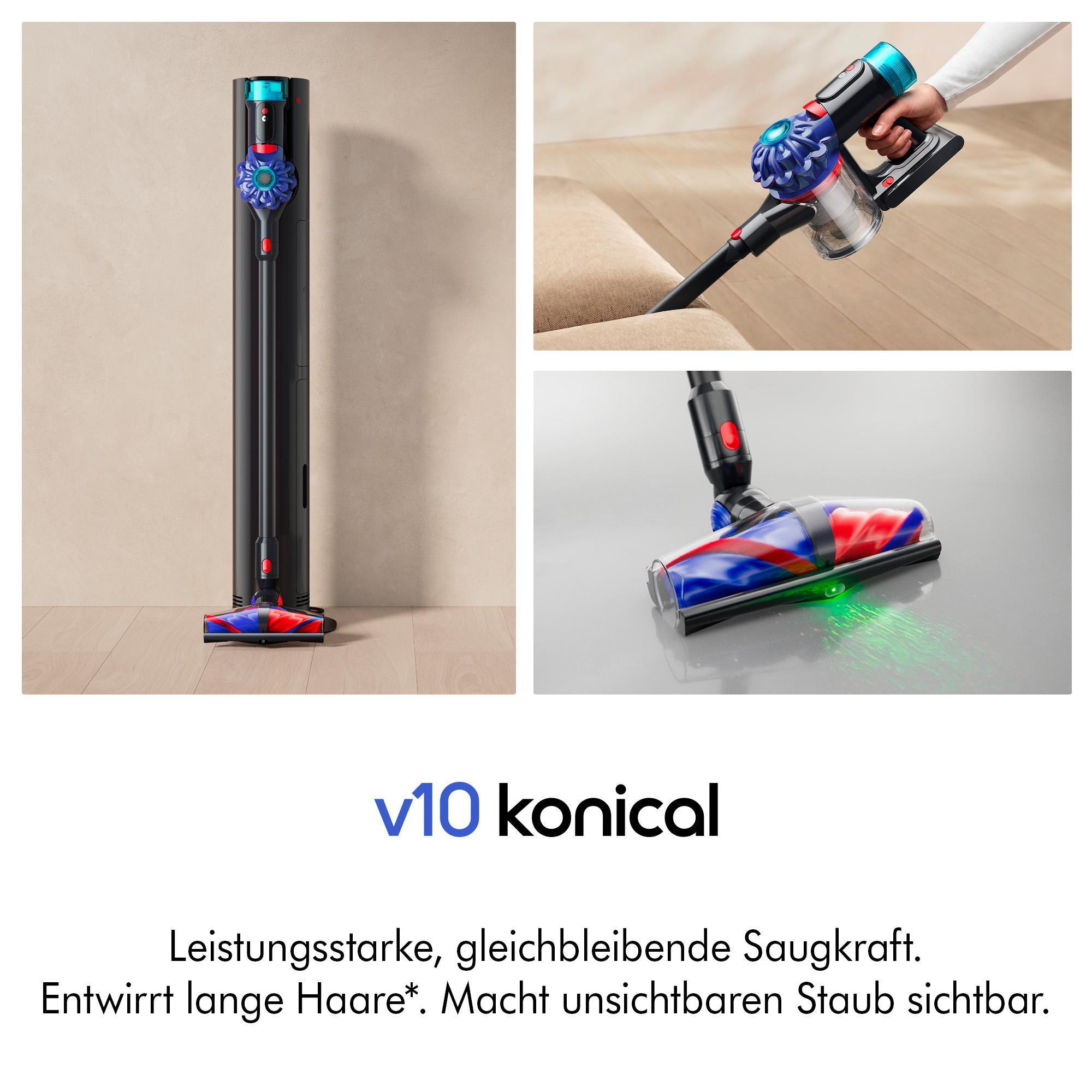 DYSON V10 Konical™ kabelloser Staubsauger + Auto-empty Dok™, Akkusauger, Akkubetrieb, 465 Watt