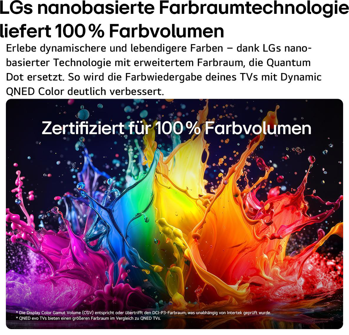 Werbebild mit Text und einer explosion von bunten Farben auf schwarzem Hintergrund.