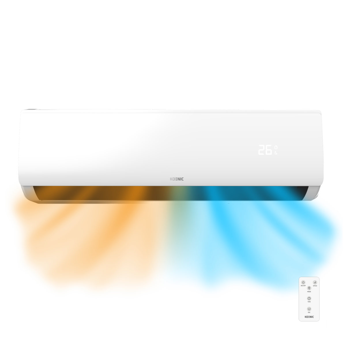 Aire acondicionado Split 1 x 1 - Koenic KAC 18026 ES IDP Split Air Conditioner, 18.000 BTU, Inverter, Bomba de calor, 5 modos, 8 velocidades, Blanco