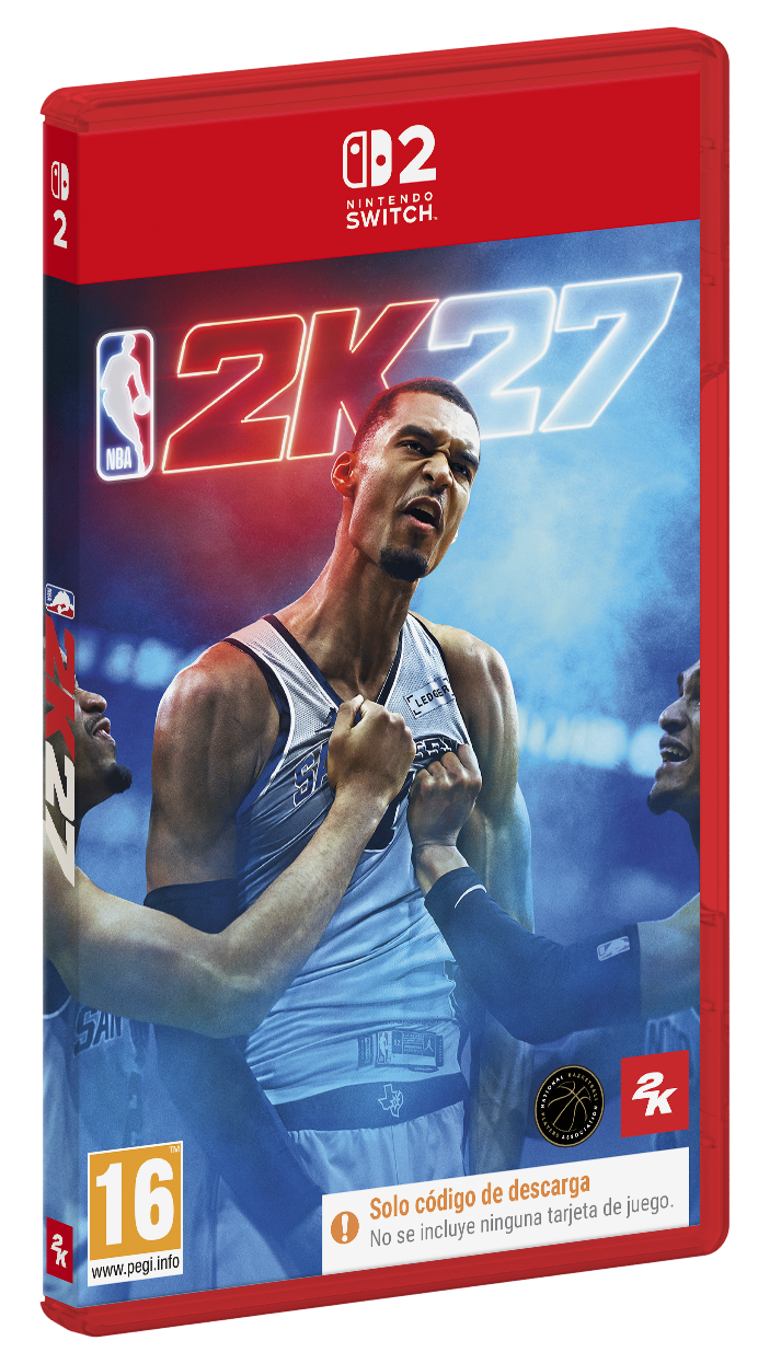 Carátula del juego NBA 2K27 para Nintendo Switch 2 con un jugador de baloncesto gritando.
