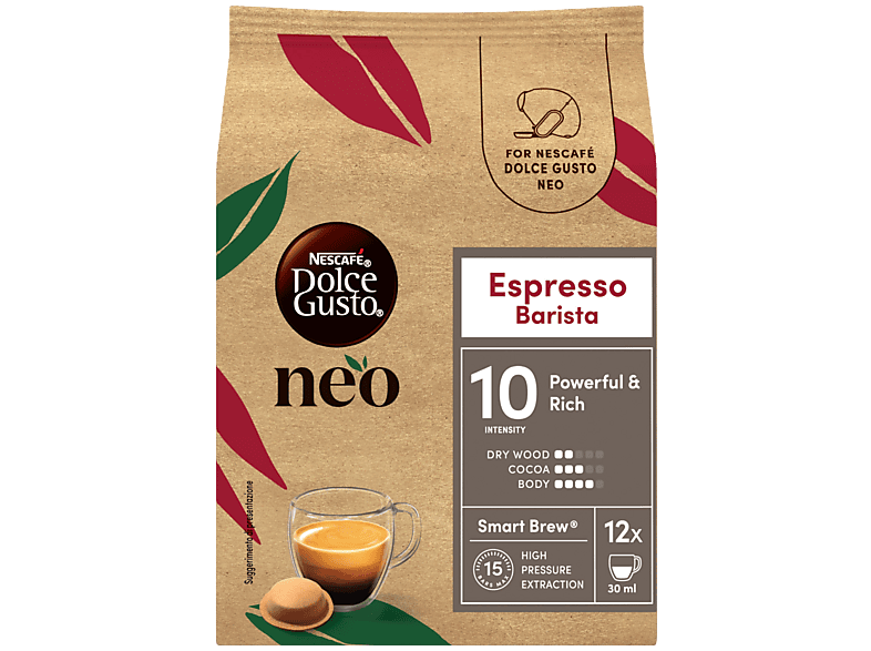 Cápsulas monodosis - Dolce Gusto Neo Espresso barista, Café tostado y molido, Intensidad 10, 12 cápsulas