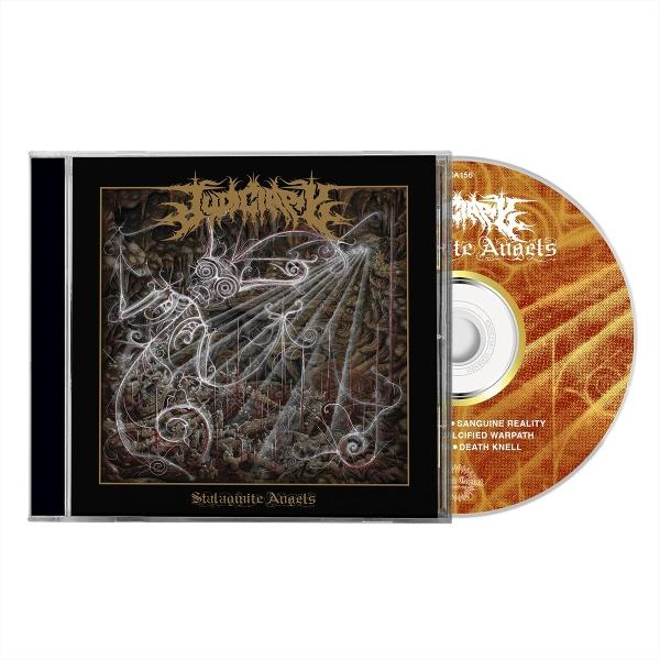 CD-Hülle mit dunklem, kunstvollem Cover und goldener CD mit Text.