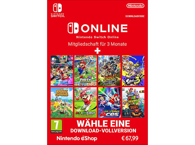 Nintendo Switch Online (Einzelmitgliedschaft - 3 Monate) - Nintendo Switch; Geschenkkarte