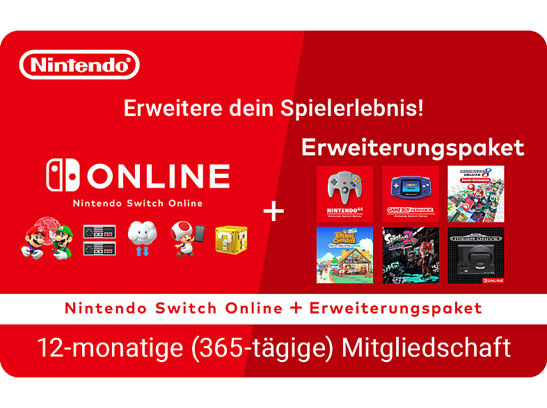 NINTENDO Switch Online + Erweiterungspaket (Einzelmitgliedschaft) - NINTENDO Switch; Geschenkkarte